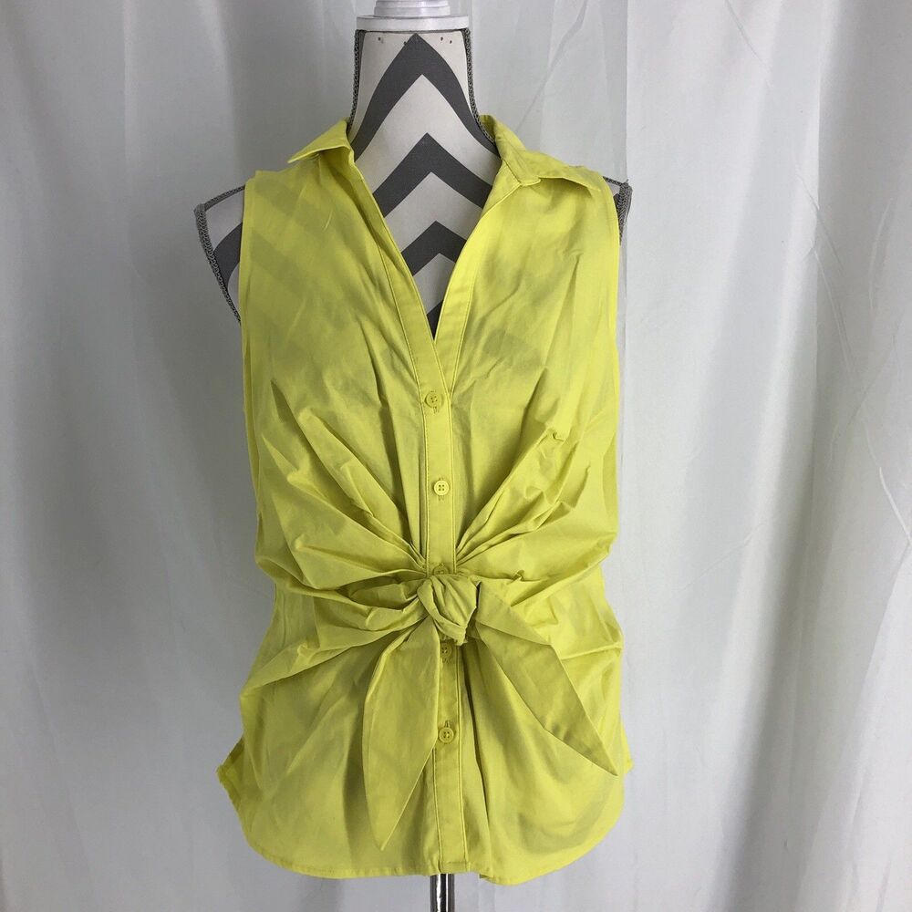 Nine West Women’s Size S Yellow Sleeveless Blouse Button Up Tie Front